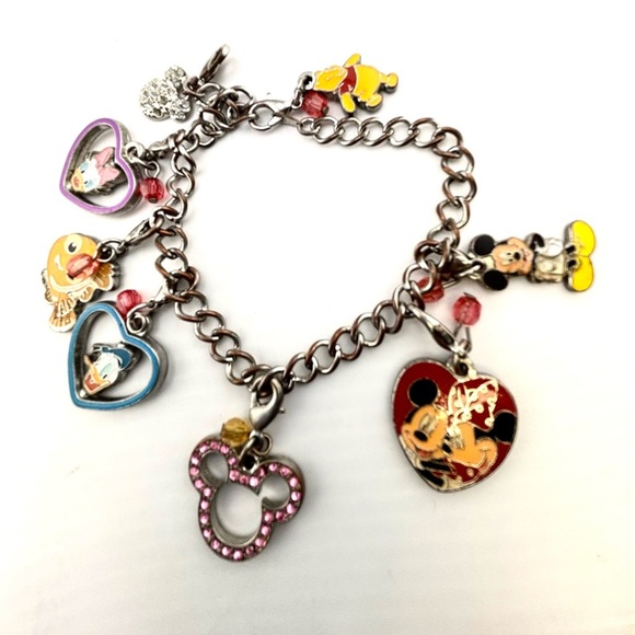 Disney Charm Bracelet Mickey Mouse Minnie Donald Pooh Crystal Enamel - Picture 2 of 7